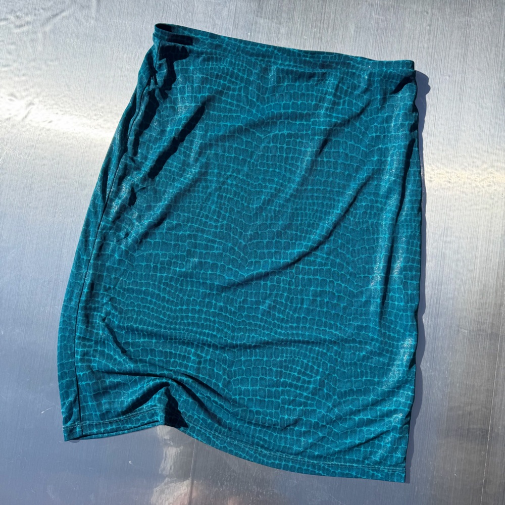 Vintage Express Teal Crocodile Print Midi Skirt